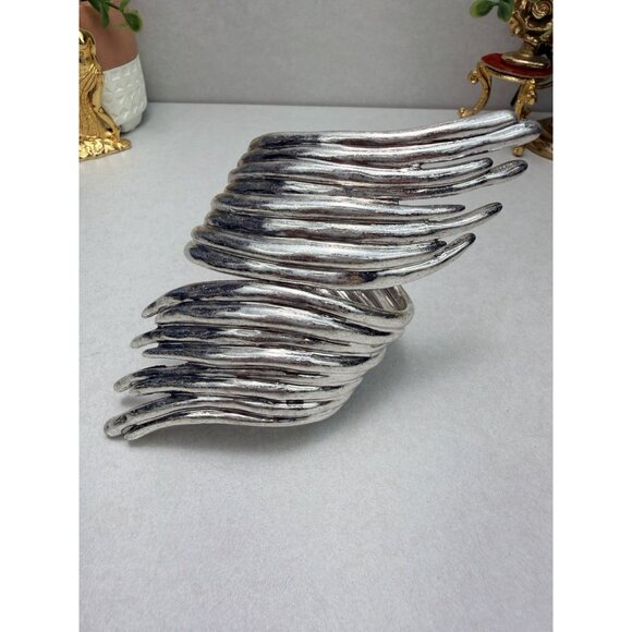 Zara Statement Silver Wing Cuff Bracelet Hinged Alligator Texture NWOT Maxi - Picture 4 of 6